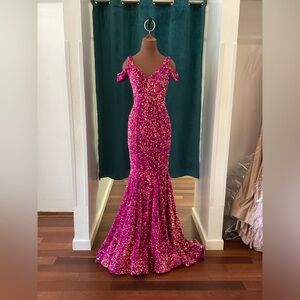 Jonathan Kayne velvet sequin plunging V-neck trumpet gown